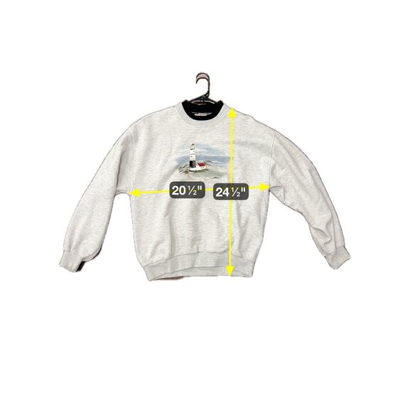 Vintage Top Stitch Lighthouse Embroidered Sweatshirt Gray Pullover Sz L - Picture 8 of 10